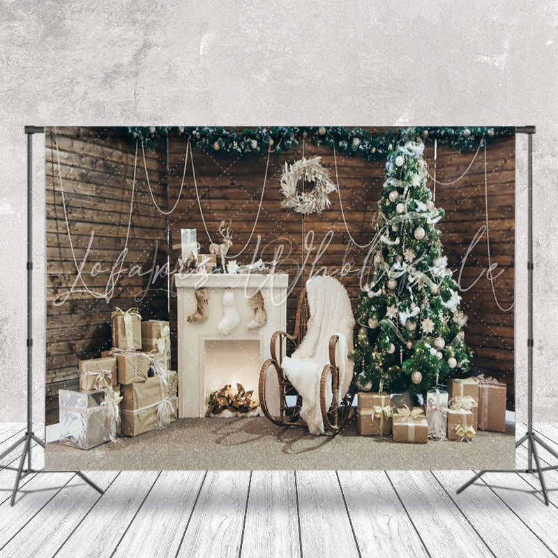 Lofaris Wooden Wall White Fireplace Xmas Photography Backdrop