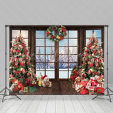 Lofaris Wooden Window Trees Gifts Forest Christmas Backdrop