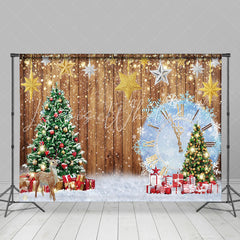 Lofaris Wooden Xmas Tree Elk Snowy Clock Christmas Backdrop