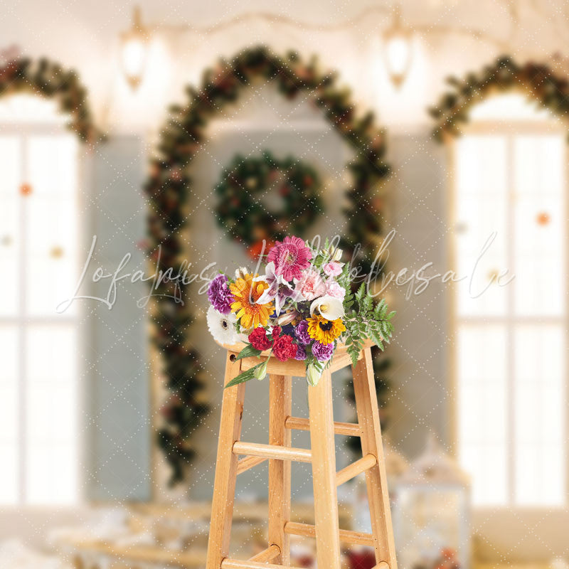 Lofaris Wreath Blinds Window Light Branches Xmas Backdrop