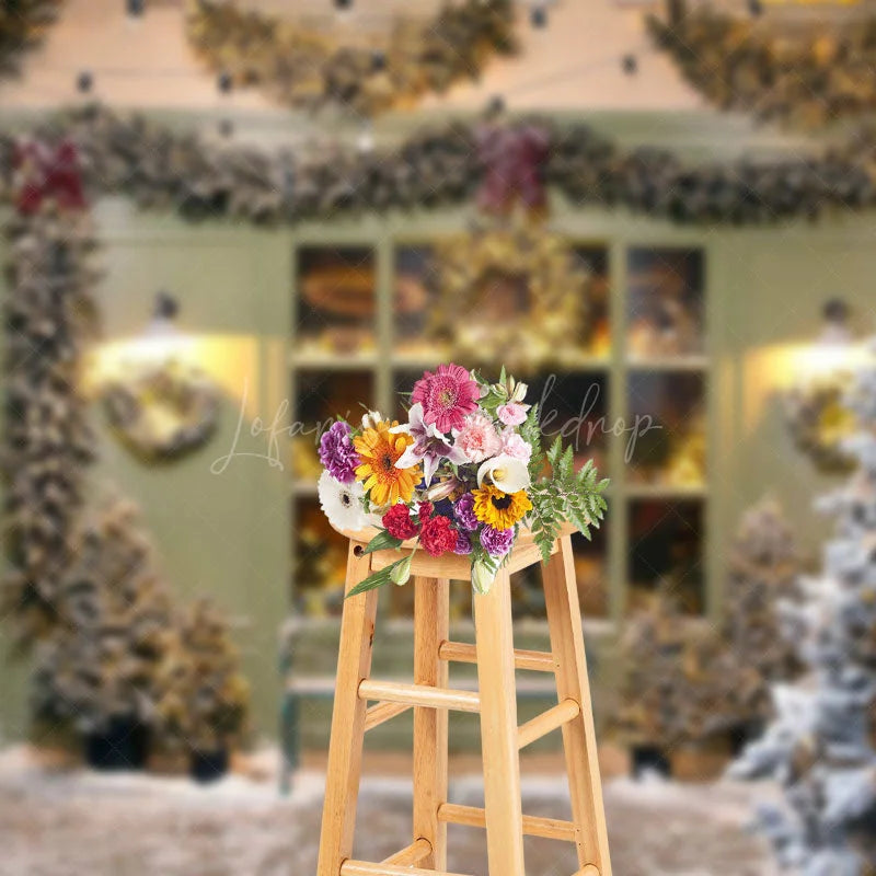 Lofaris Wreath Festive Bakery Window Tree Christmas Backdrop