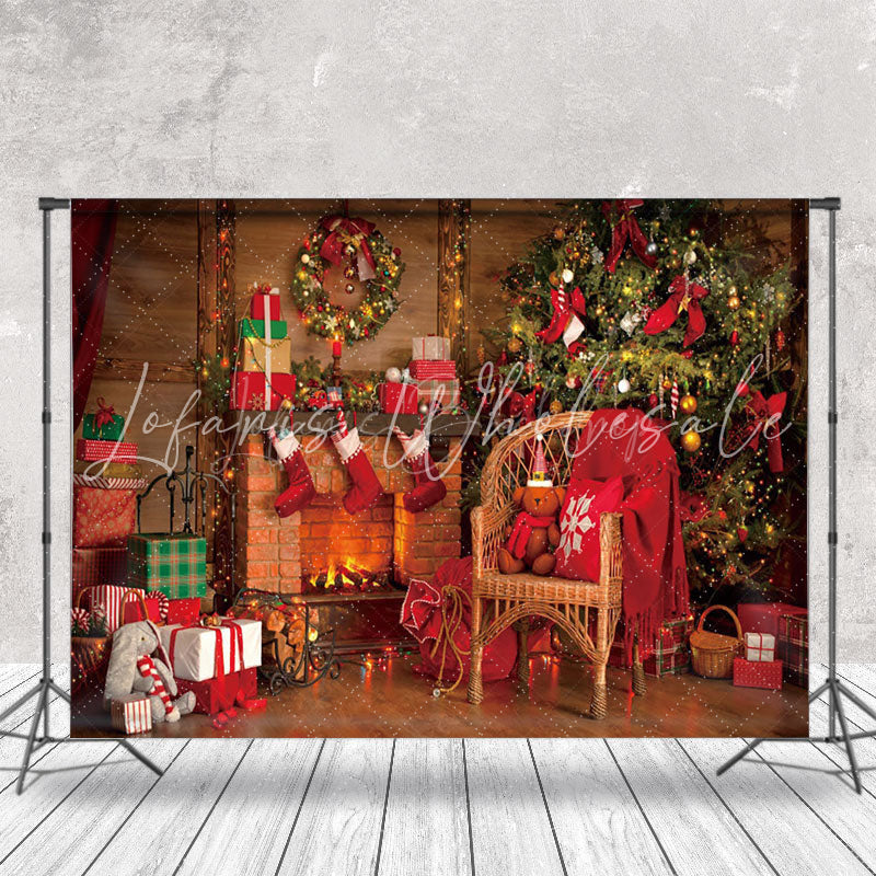 Lofaris Wreath Socks Fireplace Tree Chair Christmas Backdrop