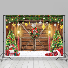 Lofaris Wreath Wood Door Christmas Tree Backdrop