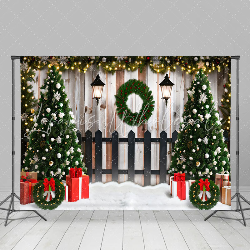 Lofaris Wreath Wood Wall Fence Christmas Tree Gift Backdrop