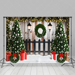 Lofaris Wreath Wood Wall Fence Christmas Tree Gift Backdrop