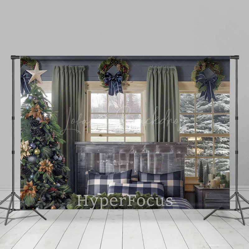 Lofaris Xmas Tree Bed Curtain Window Scene Christmas Backdrop