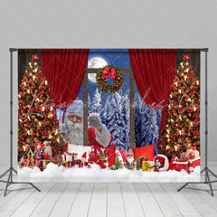 Lofaris Xmas Tree Santa Outside Window Christmas Backdrop