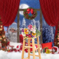 Lofaris Xmas Tree Santa Outside Window Christmas Backdrop