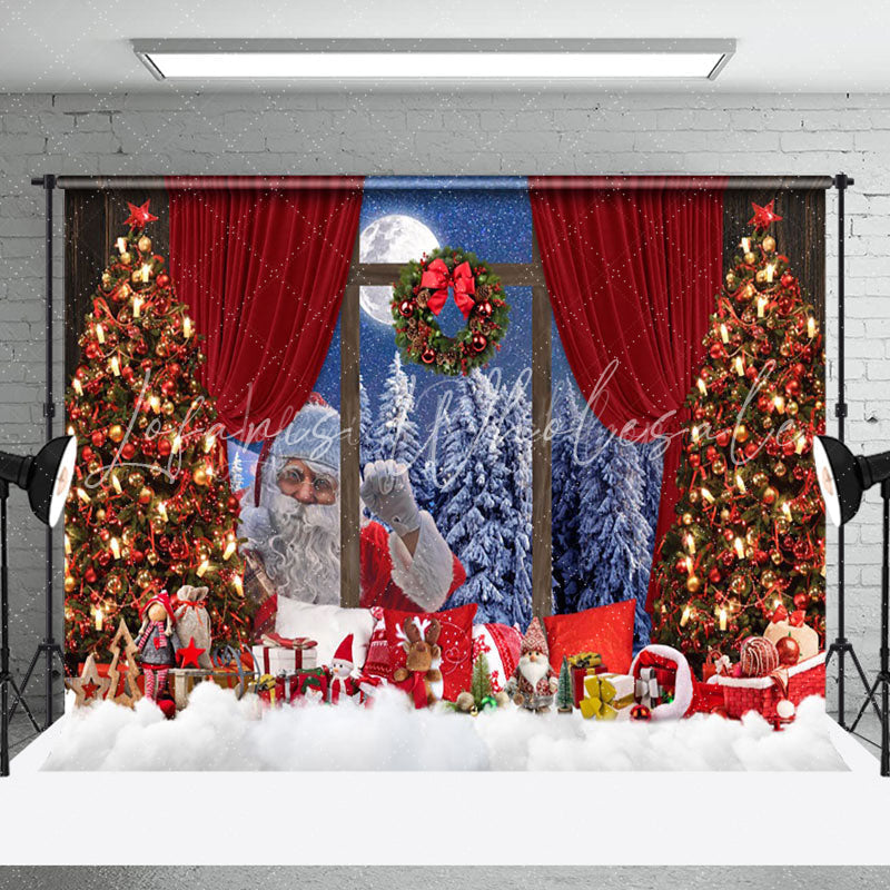 Lofaris Xmas Tree Santa Outside Window Christmas Backdrop
