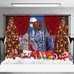Lofaris Xmas Tree Santa Outside Window Christmas Backdrop