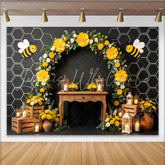 Lofaris Yellow Bee Baby Shower Backdrop with Honeycomb and Floral Arch Rustic Lanterns Photography Background for Party Decor