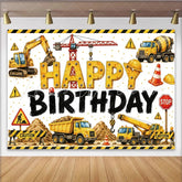 Lofaris Yellow Construction Birthday Backdrop with Excavator Crane and Dump Truck for Boys Party Industrial Theme Photo Background Decor