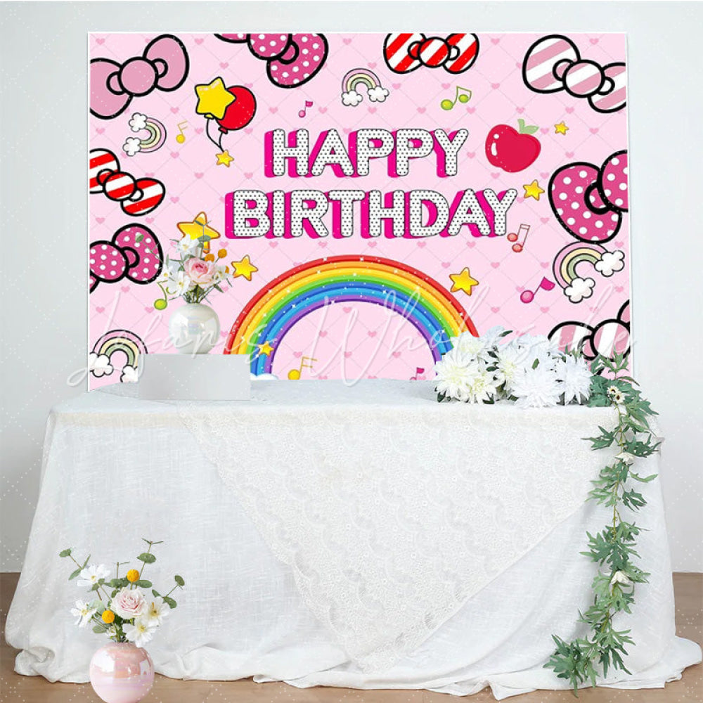 Lol Dolls Pink Bow Cute Cat Happy Birthday Backdrop For Girls