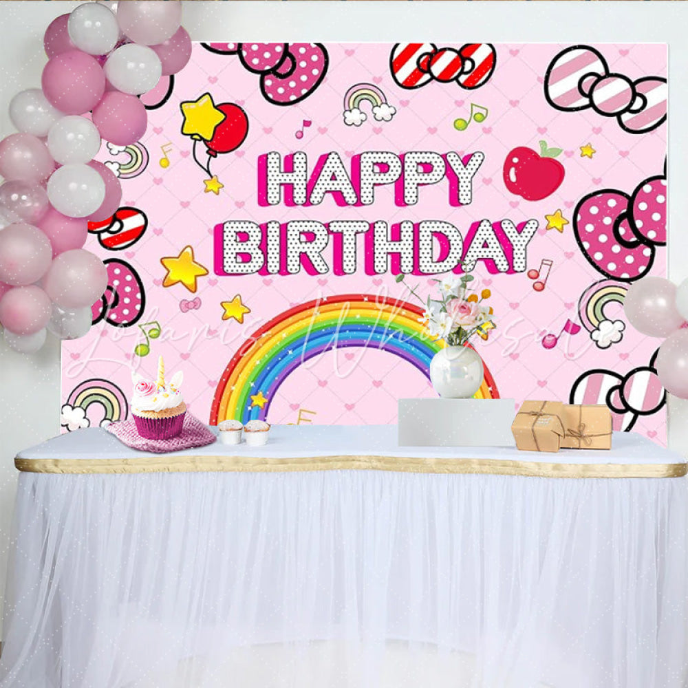 Lol Dolls Pink Bow Cute Cat Happy Birthday Backdrop For Girls