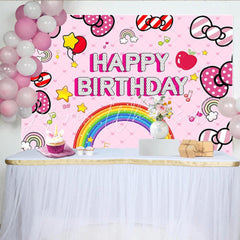 Lol Dolls Pink Bow Cute Cat Happy Birthday Backdrop For Girls