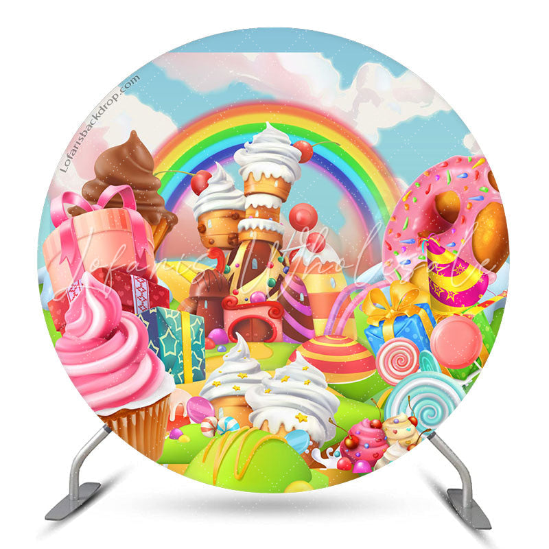 Lofaris Lollipop Candyland Rainbow Round Birthday Backdrop