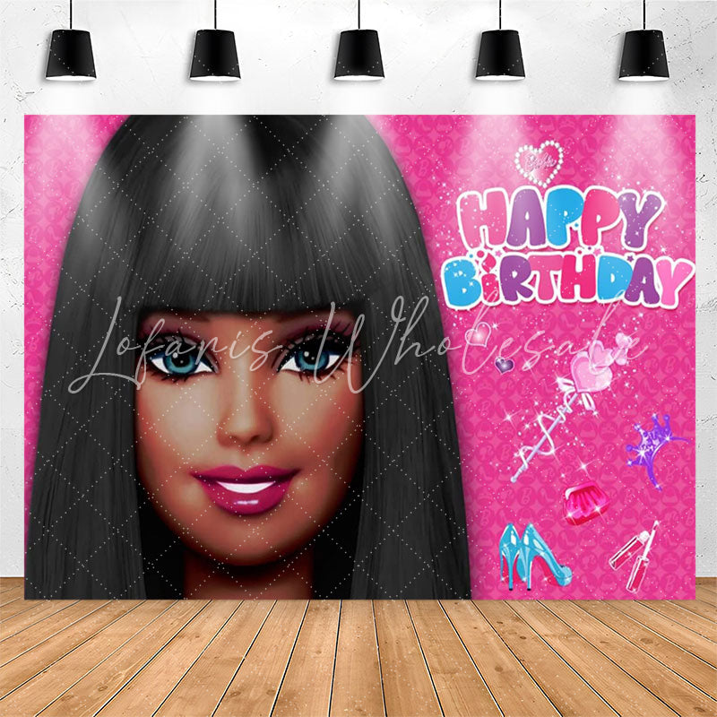 Lofaris Long Hair Princess Pink Birthday Backdrop For Girls