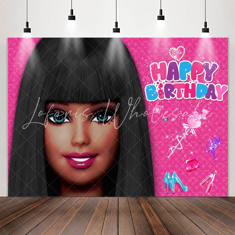 Lofaris Long Hair Princess Pink Birthday Backdrop For Girls