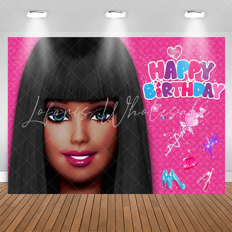 Long Hair Princess Pink Birthday Backdrop For Girls