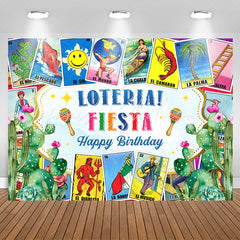 Lofaris Loteria Fiesta Stamps Cactus Happy Birthday Backdrop