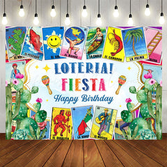 Lofaris Loteria Fiesta Stamps Cactus Happy Birthday Backdrop