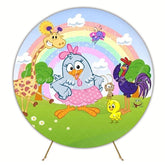 Lottie Dottie Chicken Cartoon Round Backdrop For Kids Party Fun