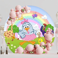 Lottie Dottie Chicken Cartoon Round Backdrop For Kids Party Fun