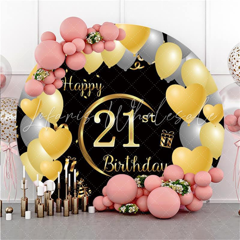 Lofaris Loved Ballons Circle 21st Happy Birthday Backdrop