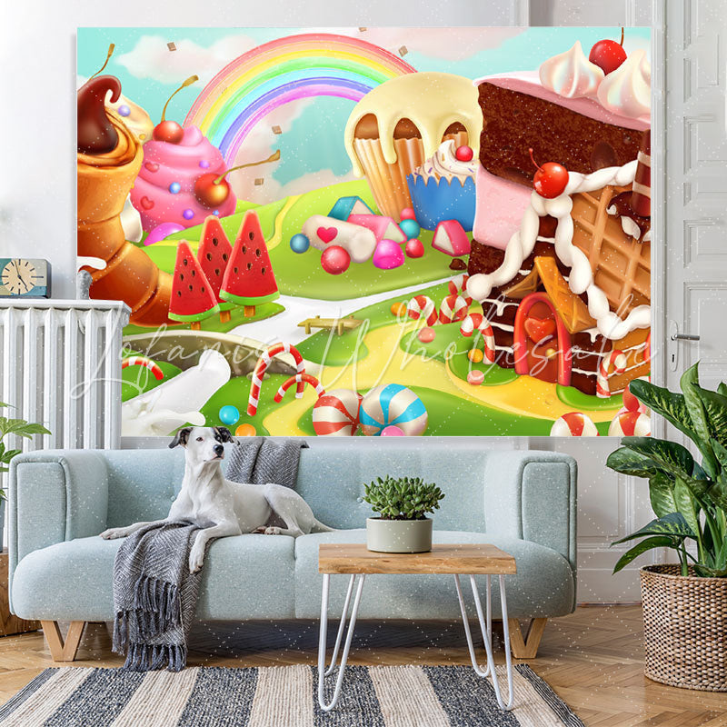 Lofaris Lovely And Cute Dessert Wonderworld Birthday Backdrop