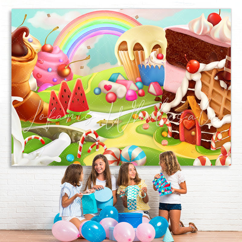 Lofaris Lovely And Cute Dessert Wonderworld Birthday Backdrop