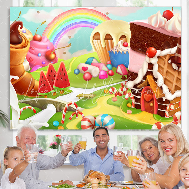 Lofaris Lovely And Cute Dessert Wonderworld Birthday Backdrop