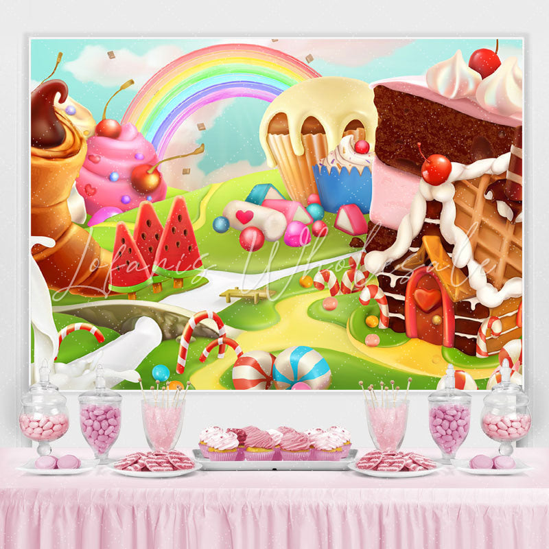 Lofaris Lovely And Cute Dessert Wonderworld Birthday Backdrop