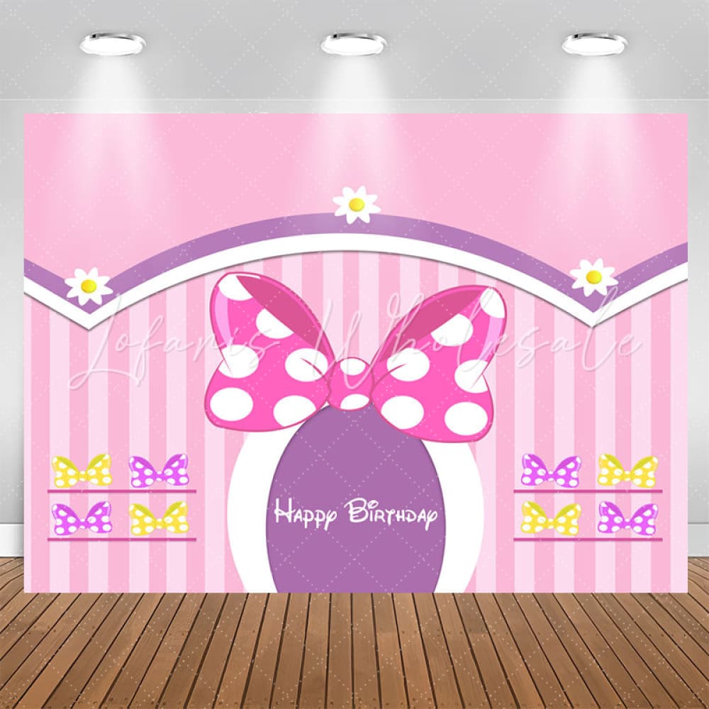 Lofaris Lovely Bows Floral Pink Stripe Girl Birthday Backdrop