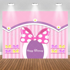 Lofaris Lovely Bows Floral Pink Stripe Girl Birthday Backdrop