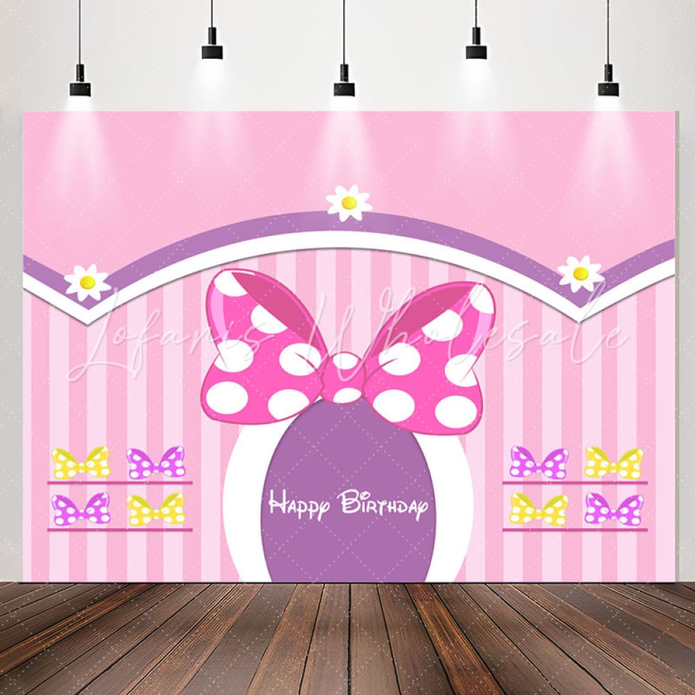 Lofaris Lovely Bows Floral Pink Stripe Girl Birthday Backdrop