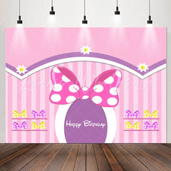 Lofaris Lovely Bows Floral Pink Stripe Girl Birthday Backdrop