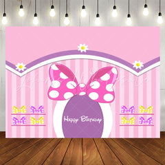 Lofaris Lovely Bows Floral Pink Stripe Girl Birthday Backdrop