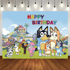 Lofaris Lovely Cartoon Dogs Beautiful Town Birthday Backdrop
