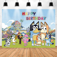 Lofaris Lovely Cartoon Dogs Beautiful Town Birthday Backdrop