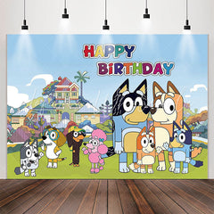 Lofaris Lovely Cartoon Dogs Beautiful Town Birthday Backdrop