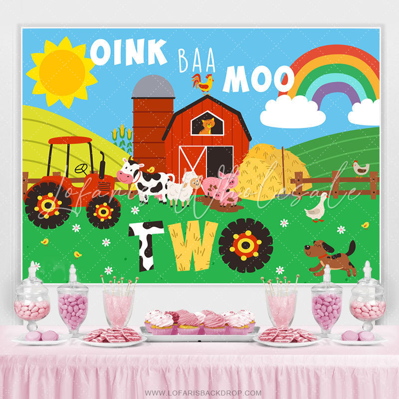 Lofaris Lovely Cartoon Farm Oink Baa Moon Two Birthday Backdrop