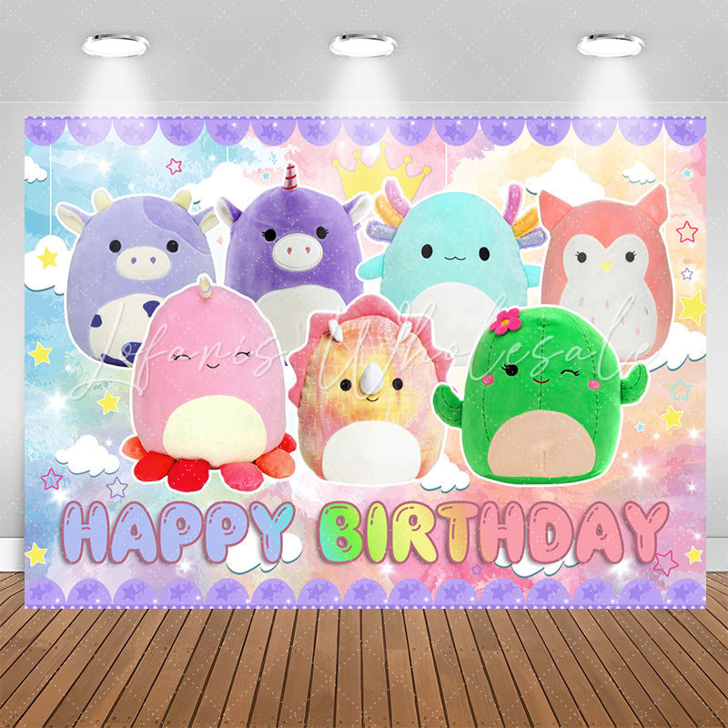 Lofaris Lovely Colorful Cartoon Animal Dolls Birthday Backdrop