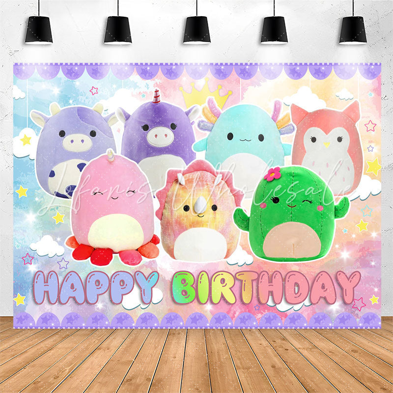 Lofaris Lovely Colorful Cartoon Animal Dolls Birthday Backdrop