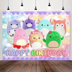 Lofaris Lovely Colorful Cartoon Animal Dolls Birthday Backdrop