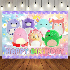 Lofaris Lovely Colorful Cartoon Animal Dolls Birthday Backdrop