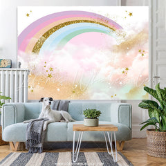 Lofaris Lovely Glitter Colorful Rainbow Happy Birthday Backdrop