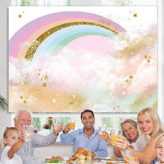 Lofaris Lovely Glitter Colorful Rainbow Happy Birthday Backdrop