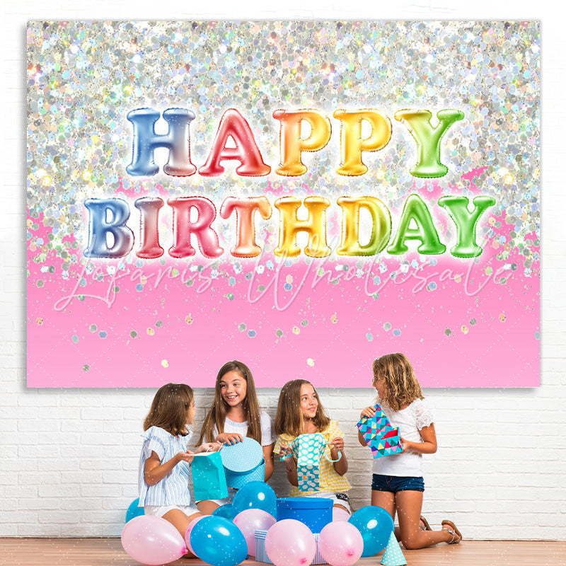 Lofaris Lovely Glitter Pink Happy Birthday Backdrop For Girl