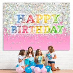 Lofaris Lovely Glitter Pink Happy Birthday Backdrop For Girl