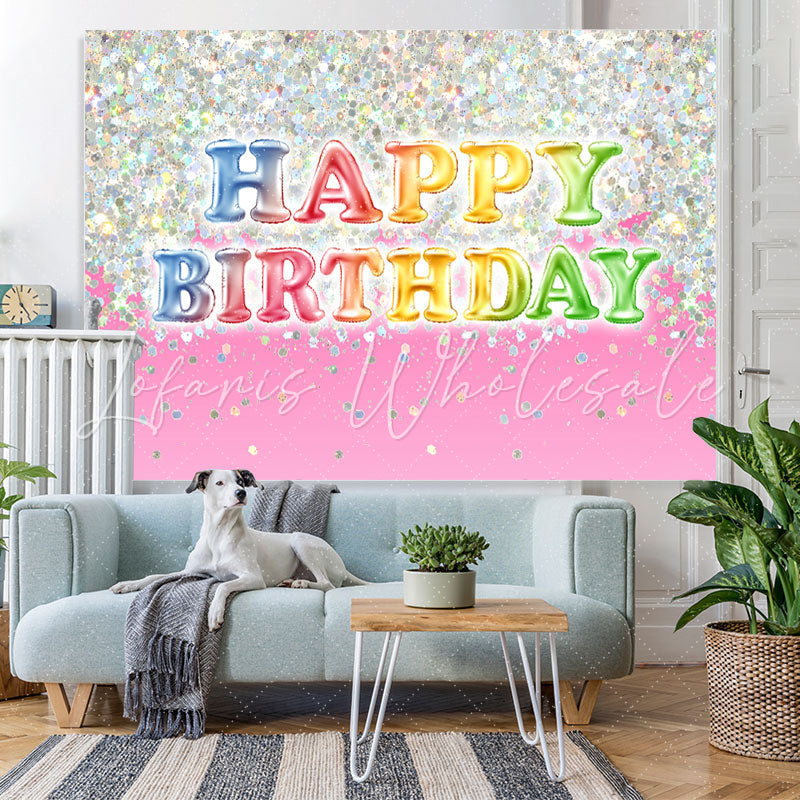 Lofaris Lovely Glitter Pink Happy Birthday Backdrop For Girl
